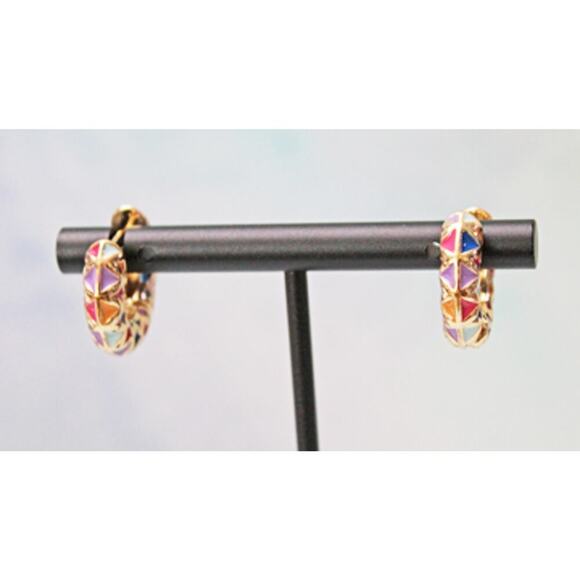 Small Huggies Earrings with Multi Colored Enamel Coloring E141 - Picture 3 of 3